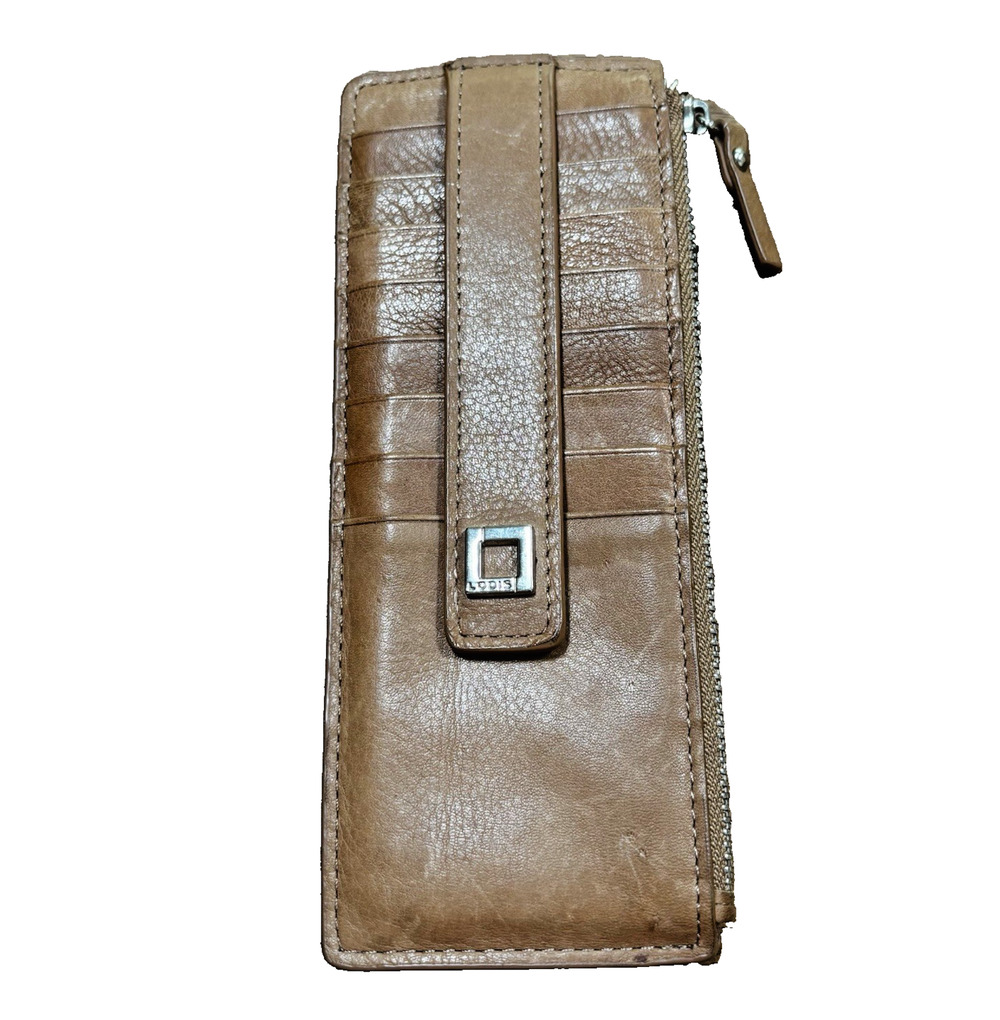 Lodis Julia Long Stacker style Card Holder Slim Wallet Chestnut/Tan Leather RFID